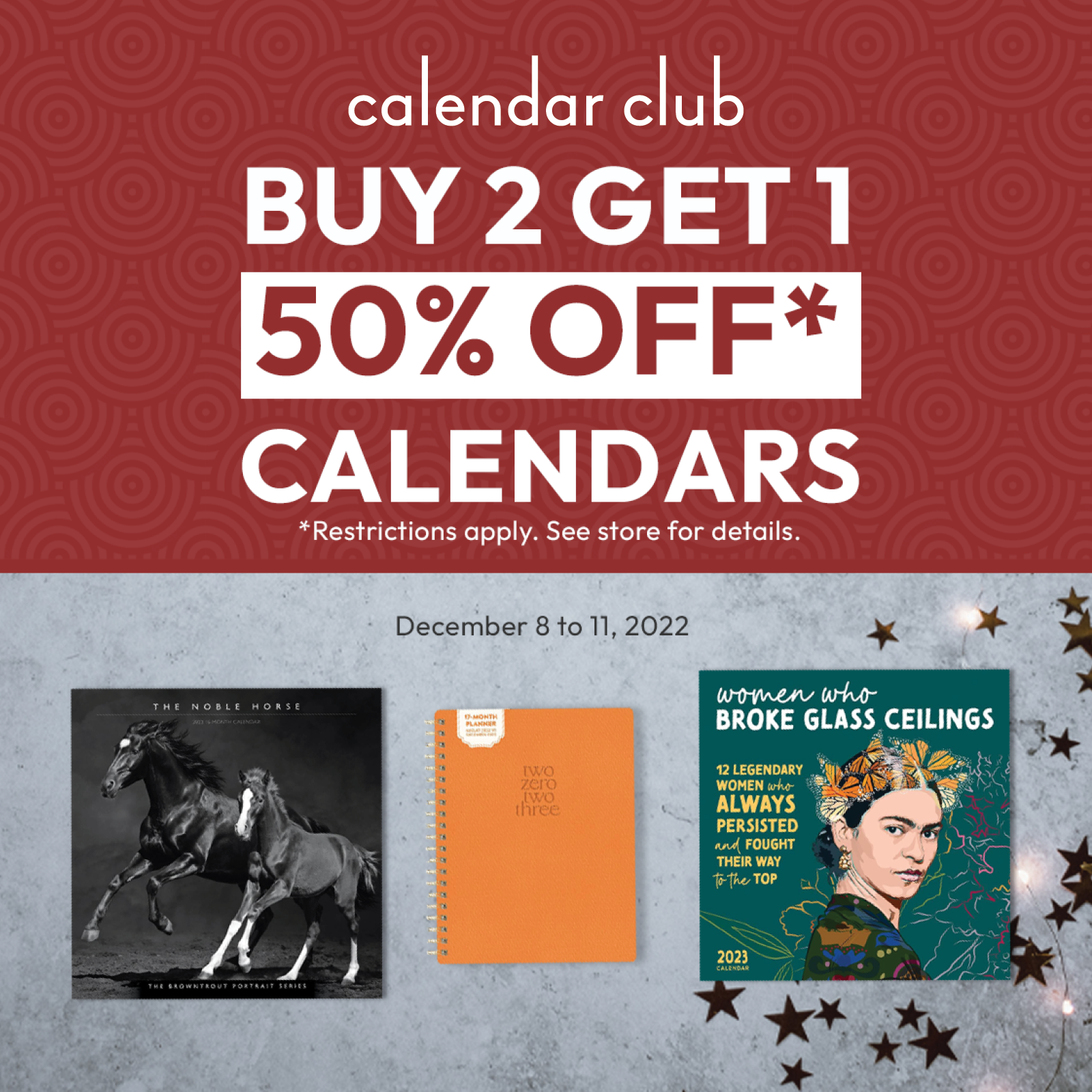 Buy Two Calendars Get One 50% Off! icon