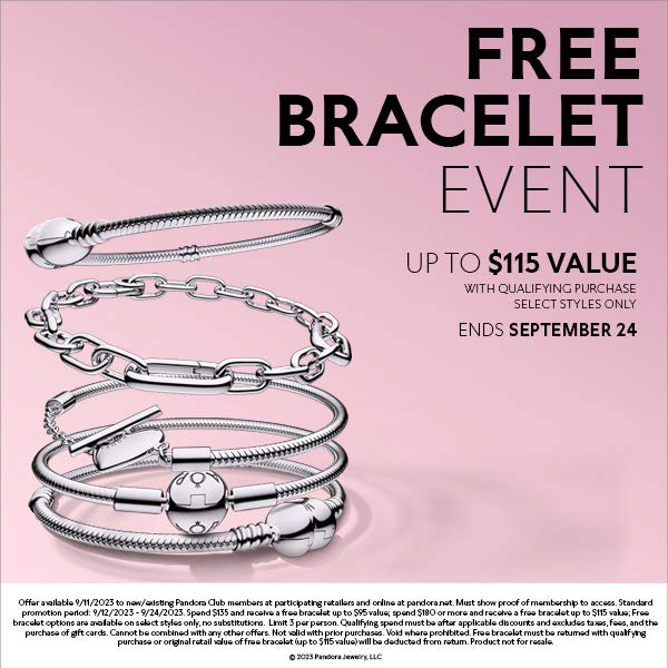 Spend $135 at Pandora and get a free bracelet icon