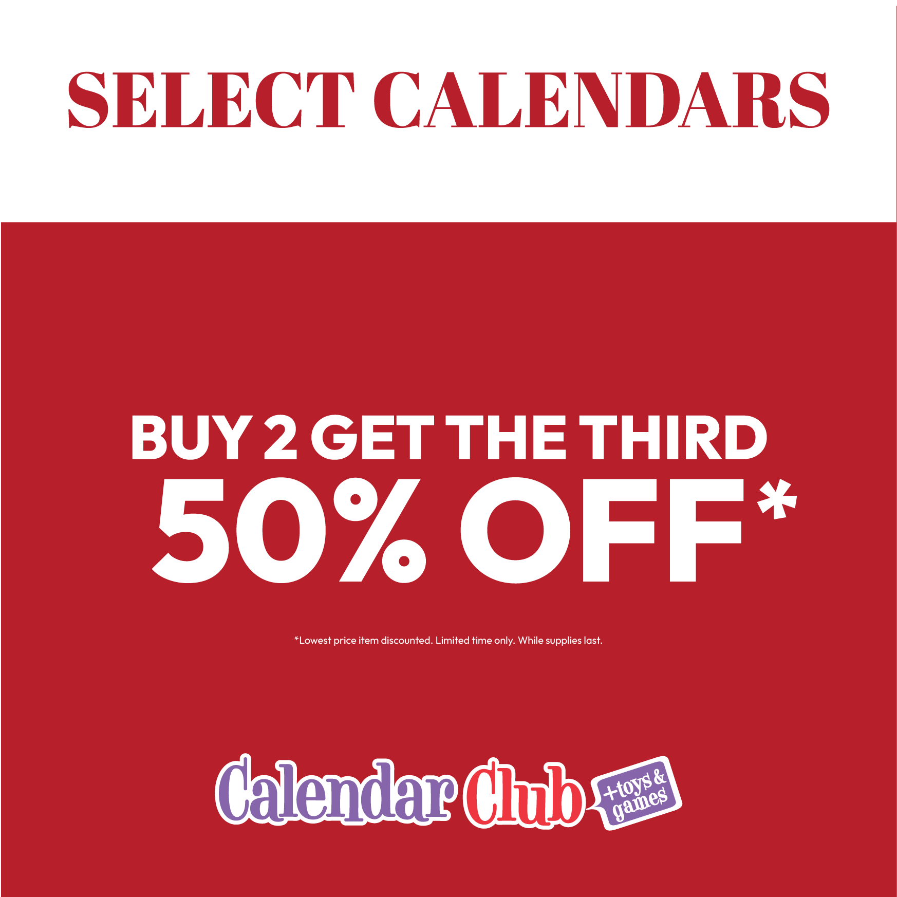 Buy 2 Calendars, Get A 3rd 50% Off! icon