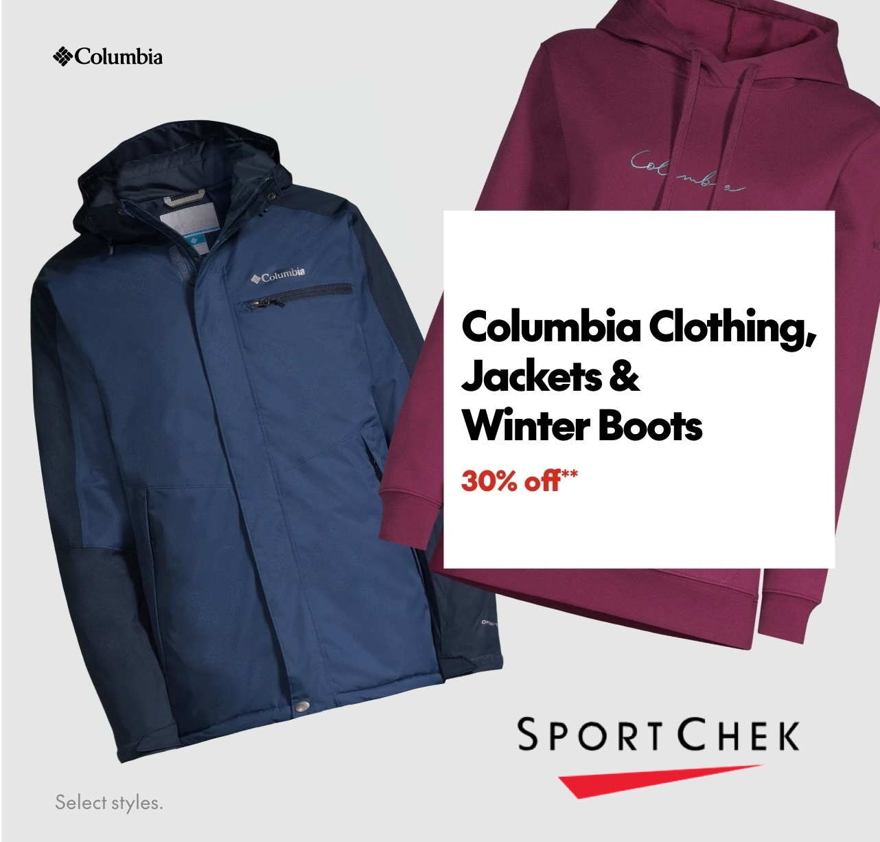 Columbia Clothing, Jackets & Winter Boots 30% off*! icon