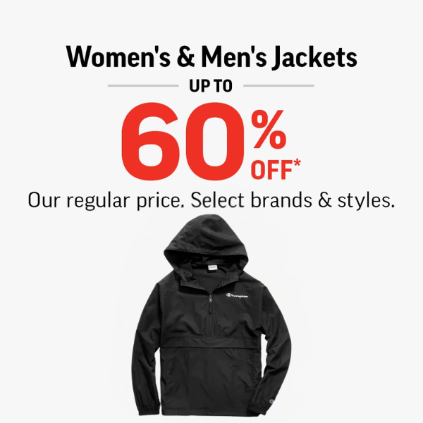 Champion Women’s & Men’s Jackets 60% Off* icon