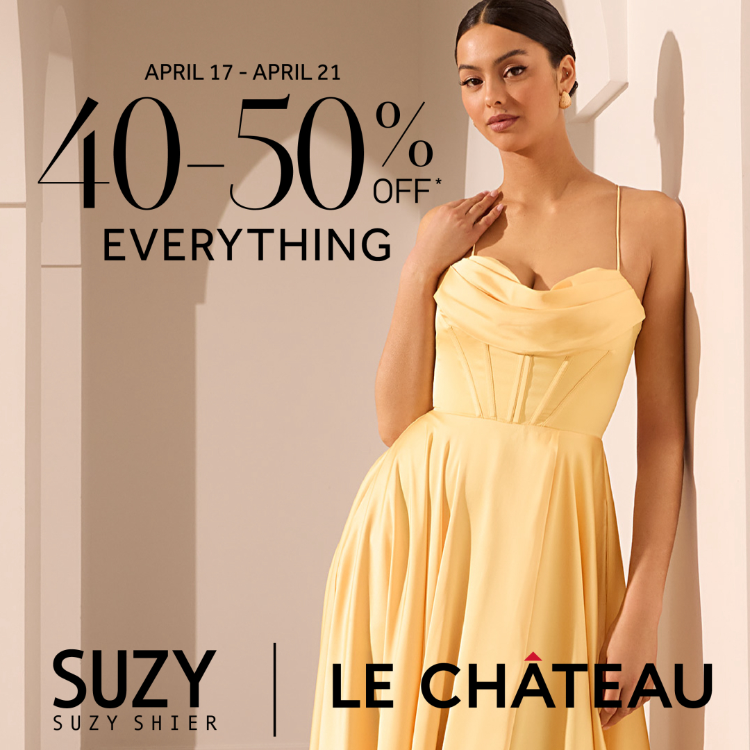 sachin and babi light blue dress Le Chateau Cowl Neck Gown at Coquitlam Centre in Coquitlam, BC