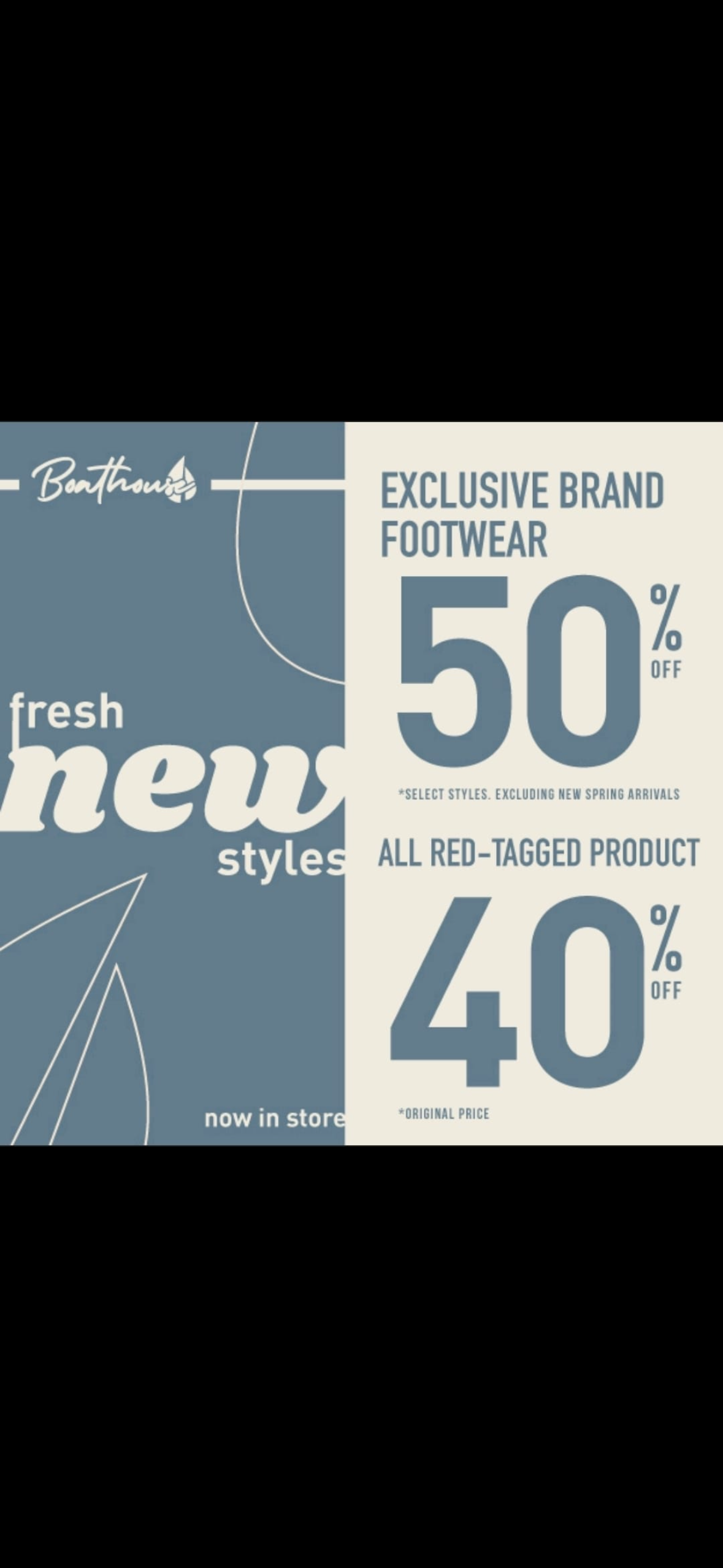 50% off exclusive brand footwear(excludes s spring styles) extra 40% off all red ticket sale items icon